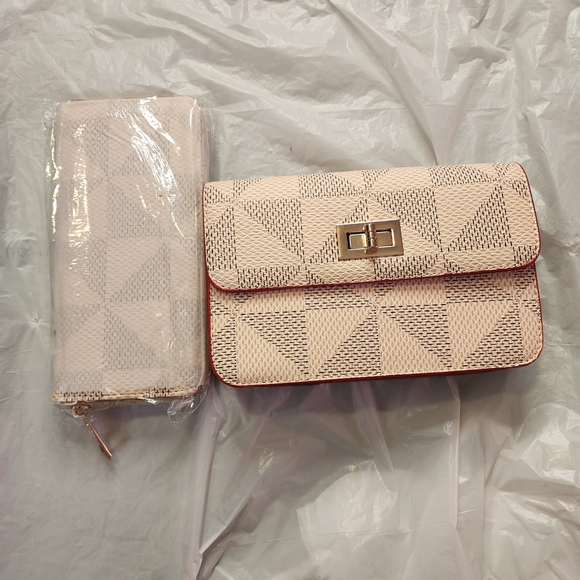 Matching Crossbody And Wristlet Cream Geometric Women\'s